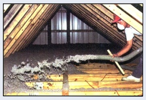 Blowing Cellulose Insulation In The Homeowners Attic ~ Click for larger image