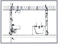 Figure 1 - Warm air rises up hidden passageways, through cracks and leaks, then through the insulation into the attic.