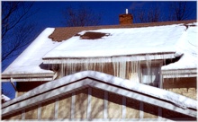 Ice Dams and Hot Spots - Notice The Snow Depth Is Much Deeper On The Cold Roof Overhang ~ Click for a larger image